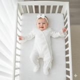 Miniday Kız Bebek Uyku Tulumu Dantelli Bandanalı %100 Cotton Ekru Nefes Alabilen Özellik - 0 - 3 Ay