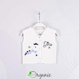 Miniel Erkek Bebek Dino Nakışlı Organik Pamuklu 1-3-6-9 Ay Kapitone Bebek Yelek - EKRU/MAVİ