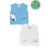 Miniel Erkek Bebek Tavşan Nakışlı Organik Pamuklu 3-6-9 Ay 2li Kapitone Bebek Yelek - MAVİ