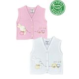 Miniel Kız Bebek Tavşan Nakışlı Organik Pamuklu 3-6-9 Ay 2li Kapitone Bebek Yelek - PEMBE