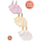 Miniel Kız Bebek Yenidoğan Penye Organik Pamuklu Bebek Eldiveni 3lü Set - Pembe