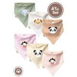 Miniel Kız Bebek Yenidoğan Penye Organik Pamuklu Cute Animals Baskılı Bebek Önlüğü 6'lı Set