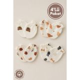 Miniel Unisex Bebek Yeni doğan Pamuklu Karışık Baskılı Müslin Lastikli Bebek Eldiveni 4 Çift Set
