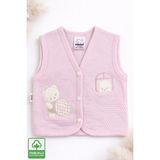Miniel Unisex Bebek Yoplu Ayıcık Nakışlı Organik Pamuklu 3-6-9 Ay Kapitone Bebek Yelek - 6 - 9 Ay - Pembe