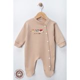 Miniel Unisex Cosy Season Baskılı 0-6 Ay Penye Organik Pamuklu Patikli Bebek Tulum - Bej - 3 - 6 Ay