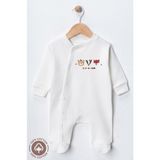 Miniel Unisex Cosy Season Baskılı 0-6 Ay Penye Organik Pamuklu Patikli Bebek Tulum - Ekru - 3 - 6 Ay