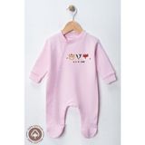 Miniel Unisex Cosy Season Baskılı 0-6 Ay Penye Organik Pamuklu Patikli Bebek Tulum - Pembe - 3 - 6 Ay