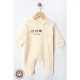 Miniel Unisex Cosy Season Baskılı 0-6 Ay Penye Organik Pamuklu Patikli Bebek Tulum - Sarı - 3 - 6 Ay