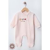 Miniel Unisex Cosy Season Baskılı 0-6 Ay Penye Organik Pamuklu Patikli Bebek Tulum - Somon - 3 - 6 Ay
