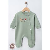 Miniel Unisex Cosy Season Baskılı 0-6 Ay Penye Organik Pamuklu Patikli Bebek Tulum - Yeşil - 0 - 3 Ay