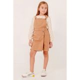 Miniğimin Cicileri (7-10 Yaş) Müslin Pamuk Çiçek Detaylı Bluz Gabardin Salopet Kız çocuk elbise - Kahverengi - 7 - 8 Yaş