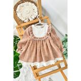 Miniğimin Cicileri (9-24 Ay) Vintage Dantel Yakalı Pamuklu Fırfır Detaylı Kız Bebek Elbise - Camel - 2 Yaş