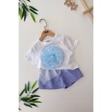 Miniğimin Cicileri Batik Gül Detaylı Taşlı Kız Çocuk Şortlu 2 li takım - Mavi - 5 - 6 Yaş