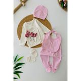 Miniğimin Cicileri Çiçek Nakışlı 5’li Yeni Doğan Kız Bebek Hastane çıkışı - Pembe - 0 - 6 Ay