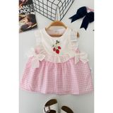 Miniğimin Cicileri Çilek Işleme Detaylı Pötikare Kız Bebek Elbise - Pembe - 9 - 12 Ay