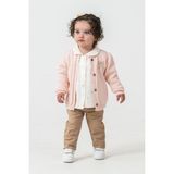 Miniğimin Cicileri Fiyonk Detaylı Triko Hırkalı Kız Çocuk 3 lü takım - Pembe - 1 Yaş