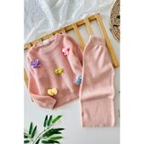 Miniğimin Cicileri Fiyonk Örgü Detaylı Triko Kız Çocuk Takım - Pembe - 9 - 10 Yaş