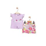 Miniğimin Cicileri Flower Renkli Baskılı Kız Çocuk Şortlu Takım - Lila 9-12 Ay
