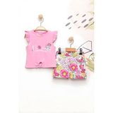 Miniğimin Cicileri Flower Renkli Baskılı Kız Çocuk Şortlu takım - Pembe - 1 - 1,5 Yaş
