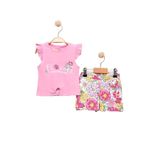 Miniğimin Cicileri Flower Renkli Baskılı Kız Çocuk Şortlu Takım - Pembe 9-12 Ay