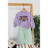 Miniğimin Cicileri Future Artist Baskılı Sweatshirt ve Yeşil Çizgili Kız Çocuk pantolon takım - Lila - 4 - 5 Yaş