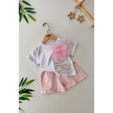 Minigimin Cicileri Gül Desenli Kız Çocuk Şortlu 2 li takım - Pembe - 5 - 6 Yaş
