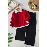 Miniğimin Cicileri Kalp Detaylı Triko Kazak ve Gömlekli Kız Çocuk 3 Lü Takım - Kırmızı - 11 Yaş