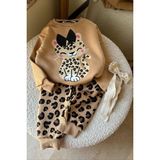 Miniğimin Cicileri Kesicil Baskılı Leopar Detaylı Kız Çocuk kışlık takım - Bej - 5 - 6 Yaş