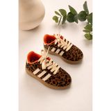 Miniğimin Cicileri Leopar Desenli Bağcıklı Unisex Çocuk Spor Ayakkabı - Kahve