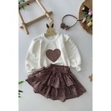Miniğimin Cicileri Leopar Etekli Kalp Desenli Kız Çocuk Takım - Kahverengi - 8 Yaş