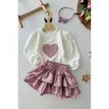 Miniğimin Cicileri Leopar Etekli Kalp Desenli Kız Çocuk Takım - Pembe - 2 Yaş