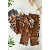 Miniğimin Cicileri Leopar Fiyonk Detaylı Kız Çocuk 2 li takım - Kahve - 4 - 5 Yaş