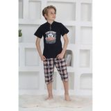 Miniğimin Cicileri Minigimin Cicileri Erkek Çocuk Kapri Düğmeli Ekose Pijama Takım Siyah - 6 - 7 Yaş