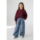 Miniğimin Cicileri Minigimin Cicileri Yıldız Taşlı Detaylı Sweatshirt Yıldız Detay Jean Pantolonlu 2 Li Kız Çocuk Takım - Bordo - 8 Yaş