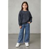 Miniğimin Cicileri Minigimin Cicileri Yıldız Taşlı Detaylı Sweatshirt Yıldız Detay Jean Pantolonlu 2 Li Kız Çocuk Takım - Füme - 8 Yaş