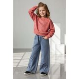 Miniğimin Cicileri Minigimin Cicileri Yıldız Taşlı Detaylı Sweatshirt Yıldız Detay Jean Pantolonlu 2 Li Kız Çocuk Takım - Kiremit - 7 Yaş