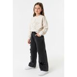Miniğimin Cicileri Minigimin Cicileri Yıldız Taşlı Detaylı Sweatshirt Yıldız Detay Jean Pantolonlu 2 Li Kız Çocuk Takım - Krem - 6 Yaş