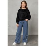 Miniğimin Cicileri Minigimin Cicileri Yıldız Taşlı Detaylı Sweatshirt Yıldız Detay Jean Pantolonlu 2 Li Kız Çocuk Takım - Siyah - 9 Yaş
