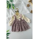 Miniğimin Cicileri Tavşan Detaylı Fitilli Kadife Çiçek Desenli Kız bebek elbise - Pembe - 3 - 6 Ay