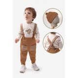 Miniğimin Cicileri Triko Salopet Erkek Bebek 3 Lü Takım - Kahverengi