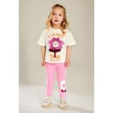Miniğimin Cicileri Uncrn Çiçek Detaylı Kız Çocuk Taytlı takım - Pembe - 2 - 3 Yaş