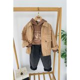 Miniğimin Cicileri Vintage Baskılı Kapüşonlu Erkek Çocuk Ceket Pantolon 3 Lü Takımı - Toprak - 7 Yaş
