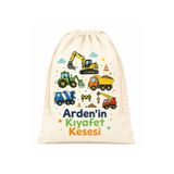 MiniHouse KİŞİYE ÖZEL İSİM YAZILI KEPÇE İŞ MAKİNELERİ OKUL KREŞ BEBEK KIYAFET KESESİ DÜZENLEYİCİ 25X35 CM