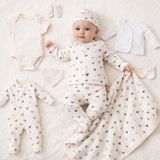 Minik Baby Wear Unisex Kız Bebek Erkek Bebek Kutulu Kalp Desenli Yenidoğan Organik Hastane Çıkışı 10'lu Set - 0 - 3 Ay - Ekru