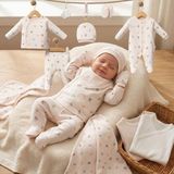 Minik Baby Wear Unisex Kız Bebek Erkek Bebek Kutulu Kelebek Desenli Yenidoğan Organik Hastane Çıkışı 10'lu Set - 0 - 3 Ay - Krem