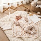 Minik Baby Wear Unisex Kız Bebek Erkek Bebek Kutulu Yenidoğan Gökkuşağı Desenli Organik Hastane Çıkışı 10'lu Set - 0 - 3 Ay - Krem - Bej