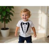 Minik Beylerin Şıklığı Smokin Tarzı Çocuk Tişört - 001 - Beyaz - 7 - 8 Yaş