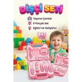 Minik Diş Hekimi - Çantalı Gözlüklü 9 Parça Dişçi Ekipman Ve Alet Eğitici Oyuncak Seti Pembe