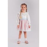 Minik Dolap Bebe Yaka Uzun Kollu Kız Bebek Elbisesi - Beyaz - 1 - 2 Yaş
