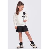 Minik Dolap Pileli Şort Etek & Gül Dekorlu Sweatshirt Kız Çocuk Takım - Beyaz - 11 - 12 Yaş